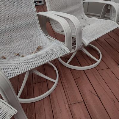 Metal Framed Patio Chairs with Fabric Mesh Seats Two Swivel and Two Stationary