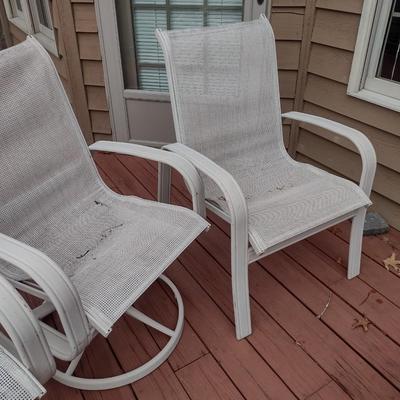 Metal Framed Patio Chairs with Fabric Mesh Seats Two Swivel and Two Stationary