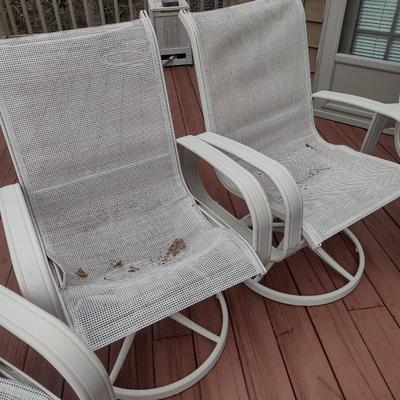Metal Framed Patio Chairs with Fabric Mesh Seats Two Swivel and Two Stationary