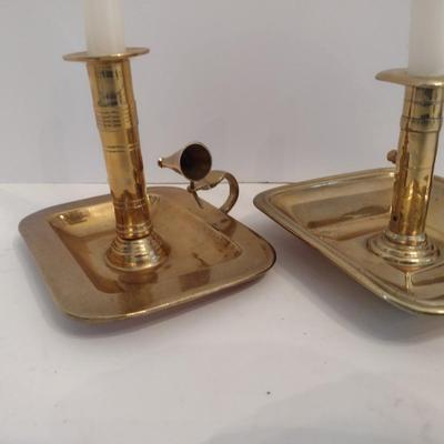 Pair of Vintage Brass Candle Platters with Snuffer Caps