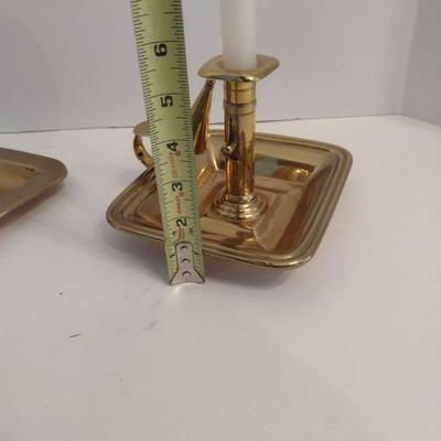 Pair of Vintage Brass Candle Platters with Snuffer Caps