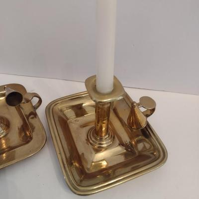 Pair of Vintage Brass Candle Platters with Snuffer Caps
