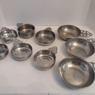 Collection of Pewter Porridge Bowls Various Sizes and Makers
