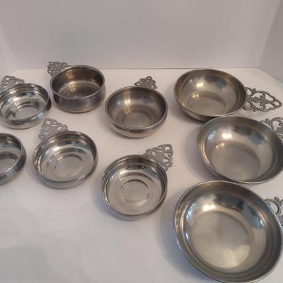 Collection of Pewter Porridge Bowls Various Sizes and Makers