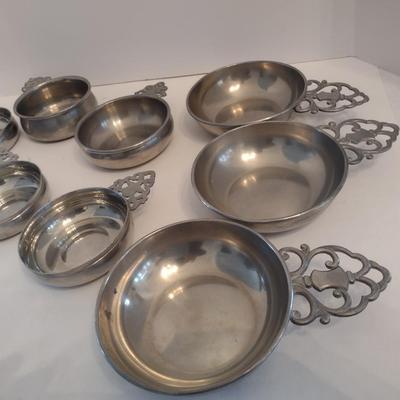 Collection of Pewter Porridge Bowls Various Sizes and Makers