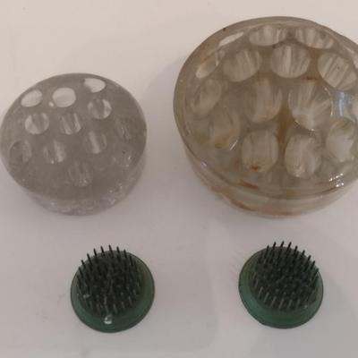 Assortment of Vintage Glass and Cast Metal Flower Arrangement Frogs