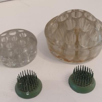 Assortment of Vintage Glass and Cast Metal Flower Arrangement Frogs