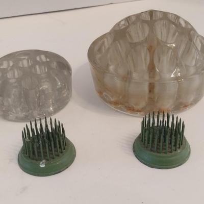 Assortment of Vintage Glass and Cast Metal Flower Arrangement Frogs