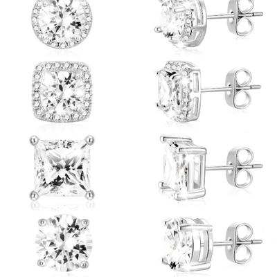 18K White Gold Plated Halo Stud Earrings for Women Men CZ Hypoallergenic Post S925 Sterling Silver