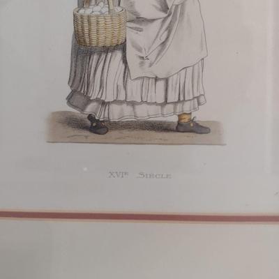 Framed Hand Colored Print "Peasant Woman of France by Chevignard