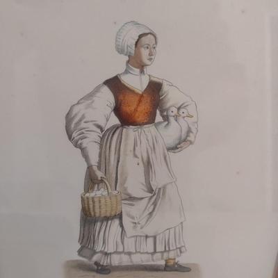 Framed Hand Colored Print "Peasant Woman of France by Chevignard