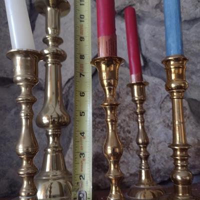 Assortment of Brass Candlestick Holders Various Sizes