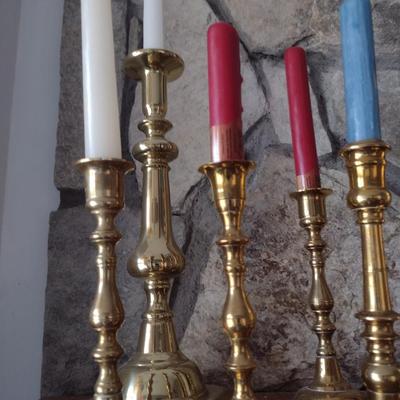Assortment of Brass Candlestick Holders Various Sizes