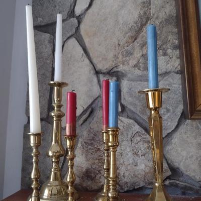 Assortment of Brass Candlestick Holders Various Sizes
