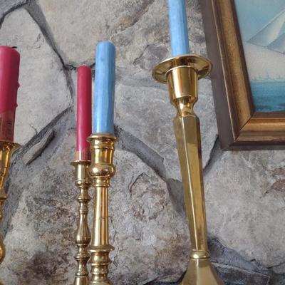 Assortment of Brass Candlestick Holders Various Sizes