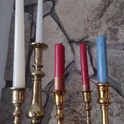 Assortment of Brass Candlestick Holders Various Sizes