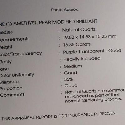 IGI CERTIFIED NATURAL AMETHYST 16.35CT