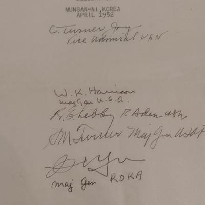High Ranking Military Personnel Signatures of Attendees United Nations Command Delegation April 1952 Munsan-Ni, Korea