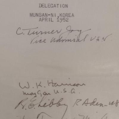 High Ranking Military Personnel Signatures of Attendees United Nations Command Delegation April 1952 Munsan-Ni, Korea