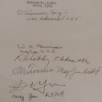 High Ranking Military Personnel Signatures of Attendees United Nations Command Delegation April 1952 Munsan-Ni, Korea