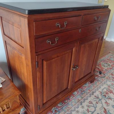 Bob Timberlake Cherry Wood Finish Two Piece Armoire and Media Cabinet with Added Granite Slab Topper