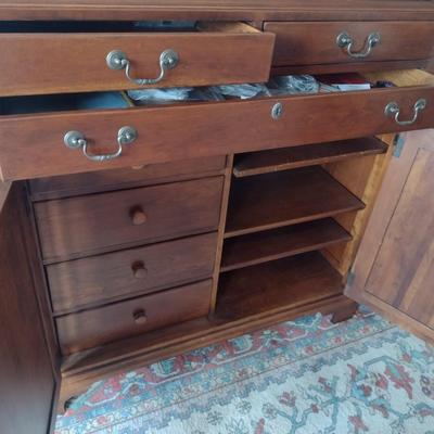 Bob Timberlake Cherry Wood Finish Two Piece Armoire and Media Cabinet with Added Granite Slab Topper