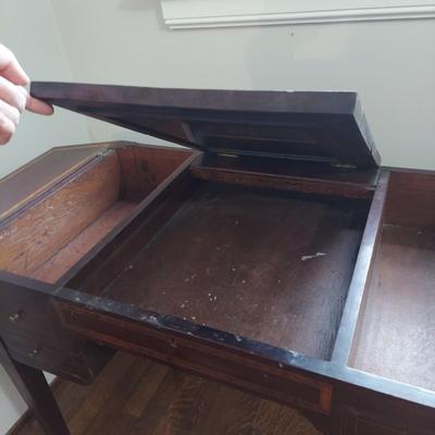 Antique Wood Inlay Vanity w/ Cane Seat Chair (B1-BBL)