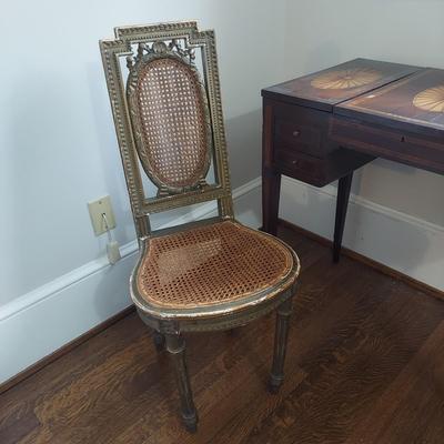 Antique Wood Inlay Vanity w/ Cane Seat Chair (B1-BBL)