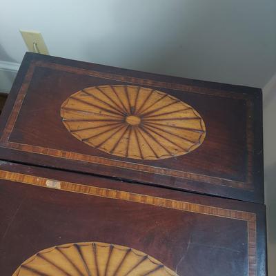 Antique Wood Inlay Vanity w/ Cane Seat Chair (B1-BBL)