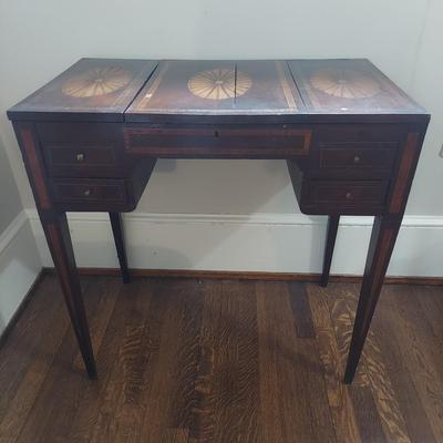 Antique Wood Inlay Vanity w/ Cane Seat Chair (B1-BBL)