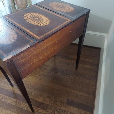 Antique Wood Inlay Vanity w/ Cane Seat Chair (B1-BBL)