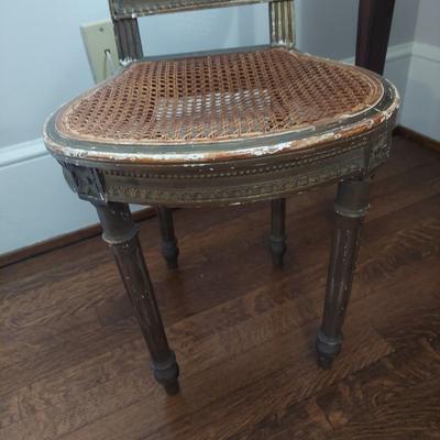 Antique Wood Inlay Vanity w/ Cane Seat Chair (B1-BBL)