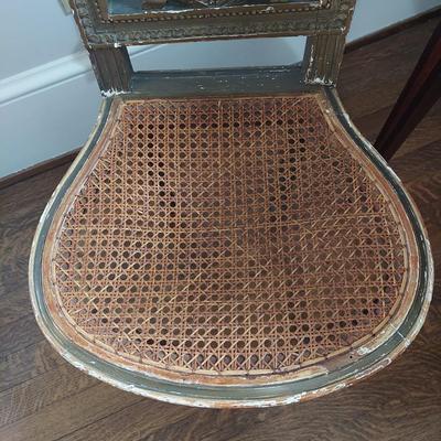 Antique Wood Inlay Vanity w/ Cane Seat Chair (B1-BBL)