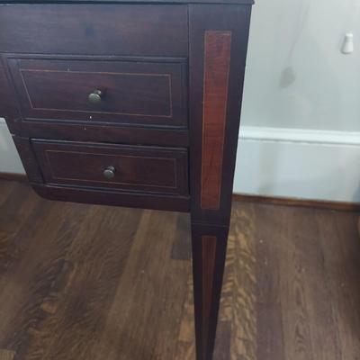 Antique Wood Inlay Vanity w/ Cane Seat Chair (B1-BBL)