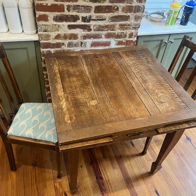 Antique Mission/Arts & Crafts Style Oak Draw-Leaf Table & Four Chairs