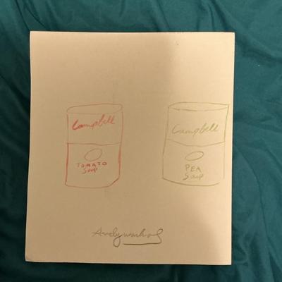 Andy Warhol Work, SIgned Drawing Soup Can Sketch