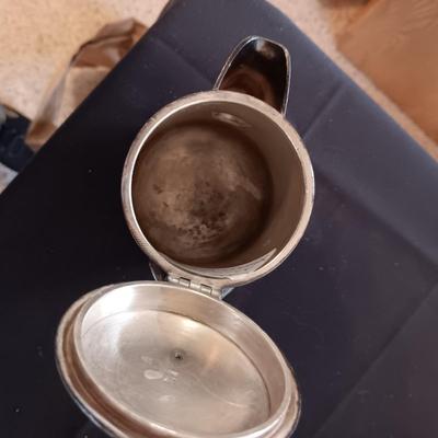 UNION PACIFIC RAILROAD TEAPOT, PLATED CUP WITH INSERT AND TRAIN WHISTLE