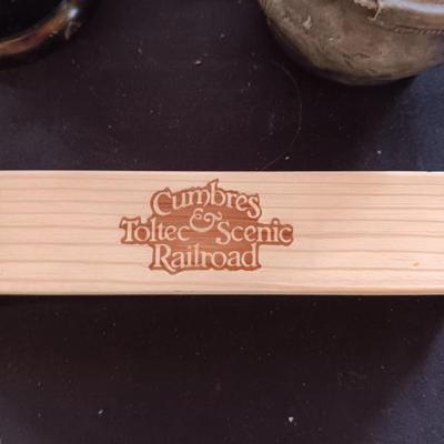 UNION PACIFIC RAILROAD TEAPOT, PLATED CUP WITH INSERT AND TRAIN WHISTLE