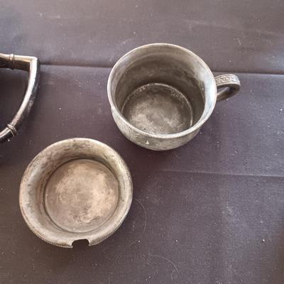 UNION PACIFIC RAILROAD TEAPOT, PLATED CUP WITH INSERT AND TRAIN WHISTLE