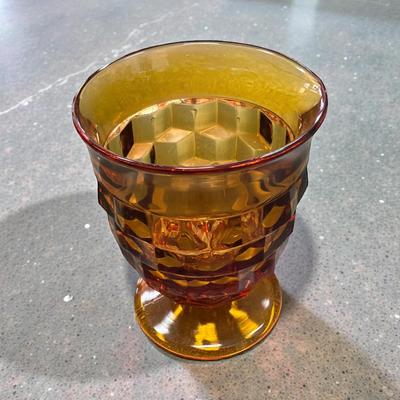 Vintage Indiana Whitehall Amber Cubist Footed 4.5" Tumblers Set of 5