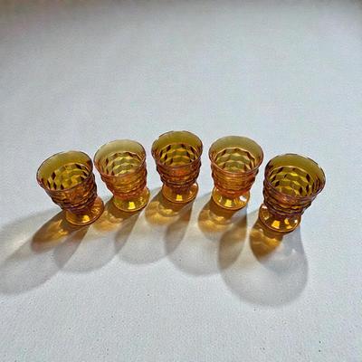 Vintage Indiana Whitehall Amber Cubist Footed 4.5" Tumblers Set of 5