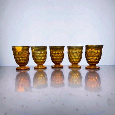 Vintage Indiana Whitehall Amber Cubist Footed 4.5" Tumblers Set of 5