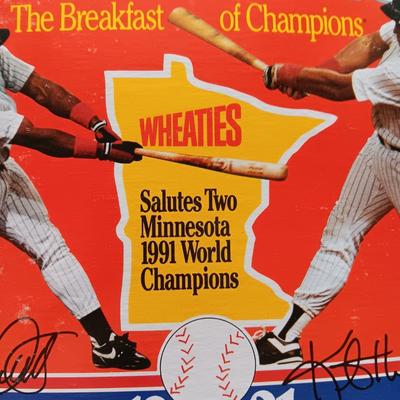 AUTOGRAPHED WHEATIES CEREAL BOX BY KIRBY PICKETT & KENT HRBEK