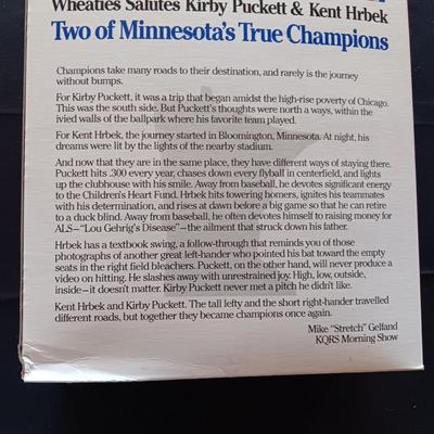 AUTOGRAPHED WHEATIES CEREAL BOX BY KIRBY PICKETT & KENT HRBEK