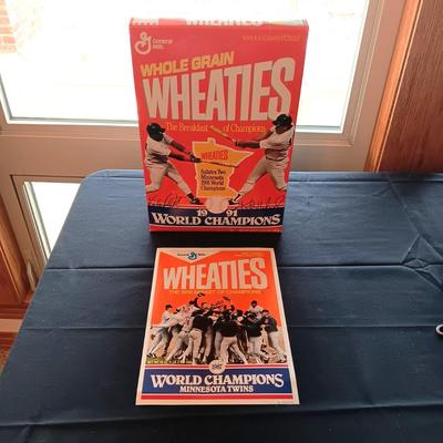 AUTOGRAPHED WHEATIES CEREAL BOX BY KIRBY PICKETT & KENT HRBEK