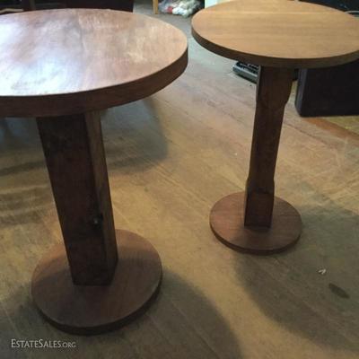 Lot 17:  Set of Two, MCM Round Wooden Side Tables