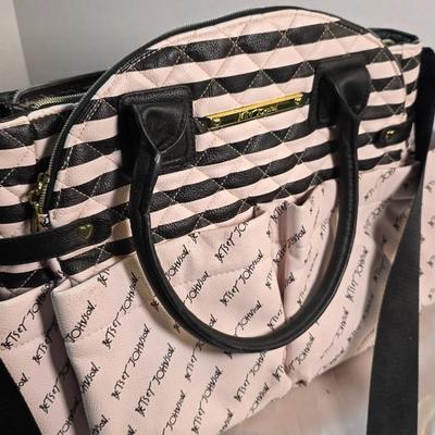 Betsey Johnson Quilted Black & Blush Stripe Designer Tote / Diaper Bag – New Without Tags