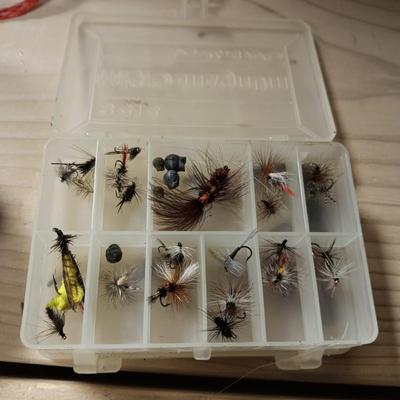 SOUTH BEND 1122 FLY REEL, DAISY AND DOUBLE SIDED BOXES WITH NUMEROUS FLIES