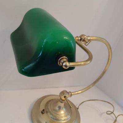 Adjustable Banker's Lamp with Glass Shade