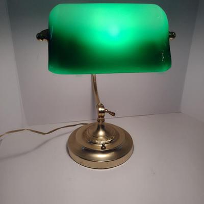 Adjustable Banker's Lamp with Glass Shade